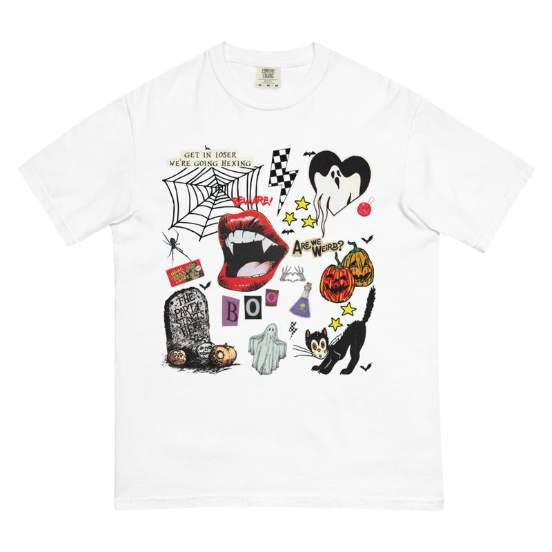 Comfort Colors Shirt Retro Graphic Halloween T-Shirt, Print T-Shirt, Vintage Halloween Sweatshirts, Halloween Tok, Fall Crewnecks, Fall Sweaters, Spooky Shirt, Trending T-Shirt, Oversized, Cotton, Ghost Cartoon