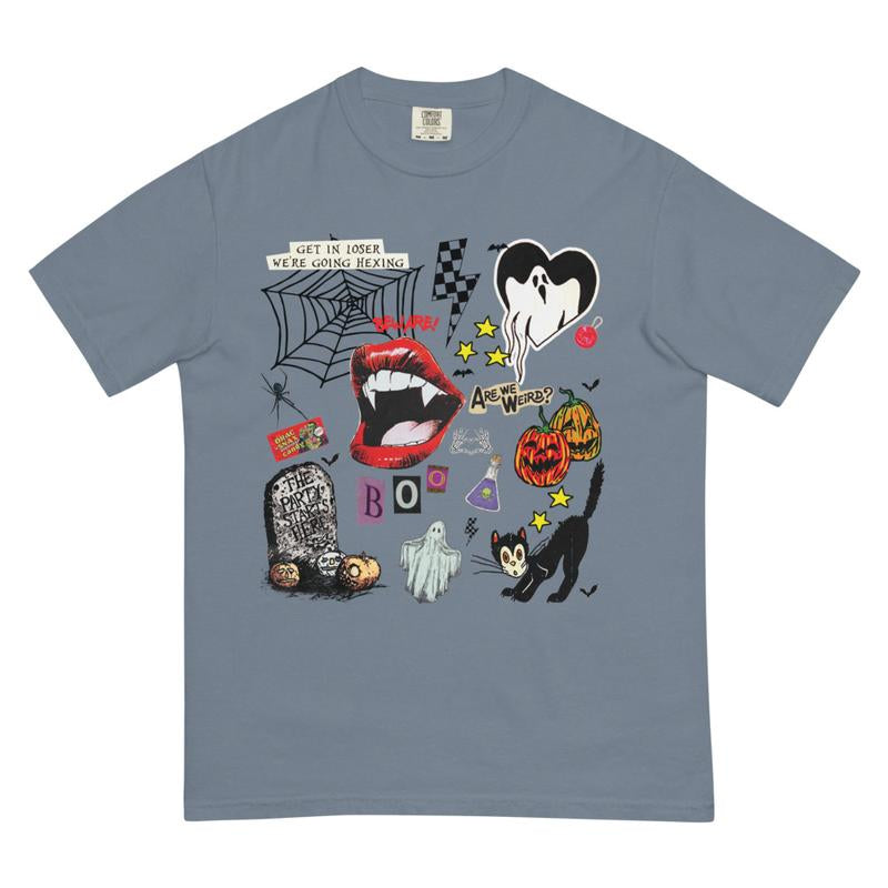 Comfort Colors Shirt Retro Graphic Halloween T-Shirt, Print T-Shirt, Vintage Halloween Sweatshirts, Halloween Tok, Fall Crewnecks, Fall Sweaters, Spooky Shirt, Trending T-Shirt, Oversized, Cotton, Ghost Cartoon