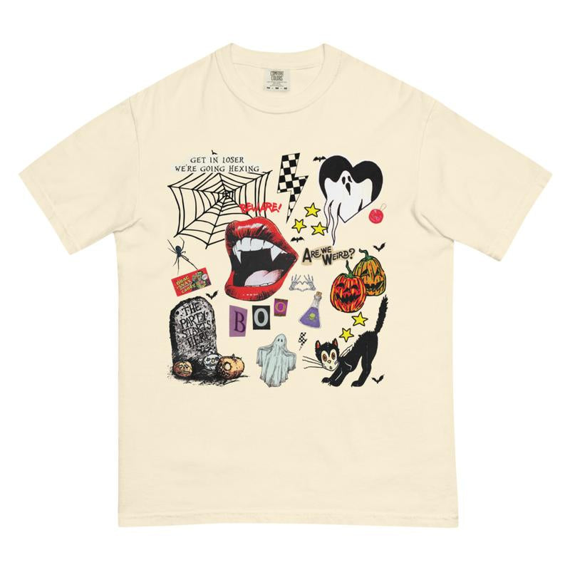 Comfort Colors Shirt Retro Graphic Halloween T-Shirt, Print T-Shirt, Vintage Halloween Sweatshirts, Halloween Tok, Fall Crewnecks, Fall Sweaters, Spooky Shirt, Trending T-Shirt, Oversized, Cotton, Ghost Cartoon
