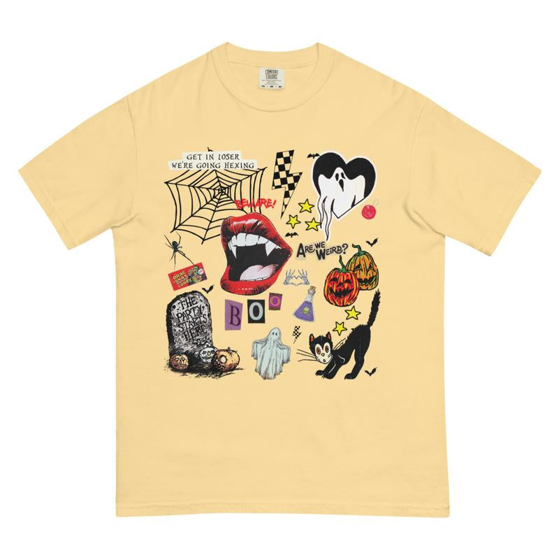 Comfort Colors Shirt Retro Graphic Halloween T-Shirt, Print T-Shirt, Vintage Halloween Sweatshirts, Halloween Tok, Fall Crewnecks, Fall Sweaters, Spooky Shirt, Trending T-Shirt, Oversized, Cotton, Ghost Cartoon